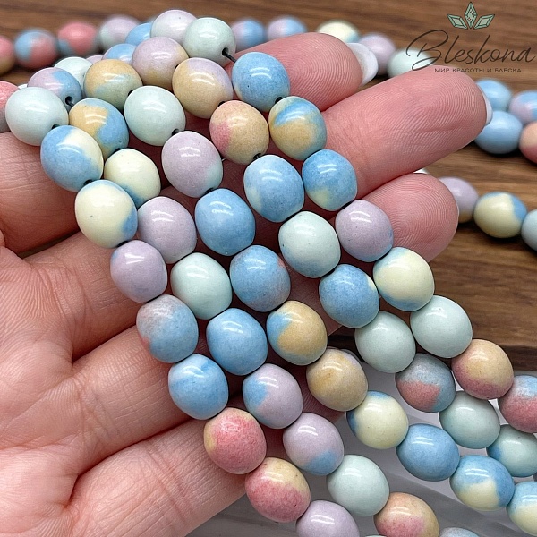 Радужный Агат рис микс  9*8 мм (имитация)