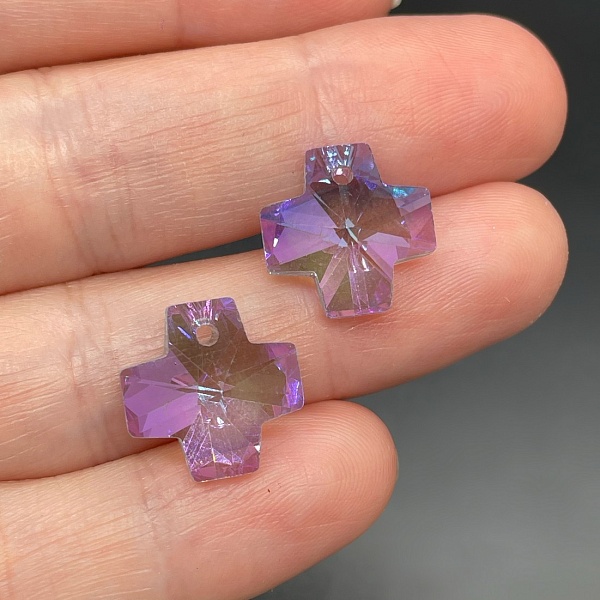 14 мм, Стекло Lux, Подвеска крест, цвет фиолетовый