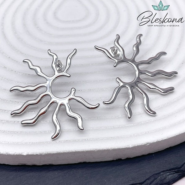 40,5*37,5 мм Цвет серебро, Пусеты солнце 