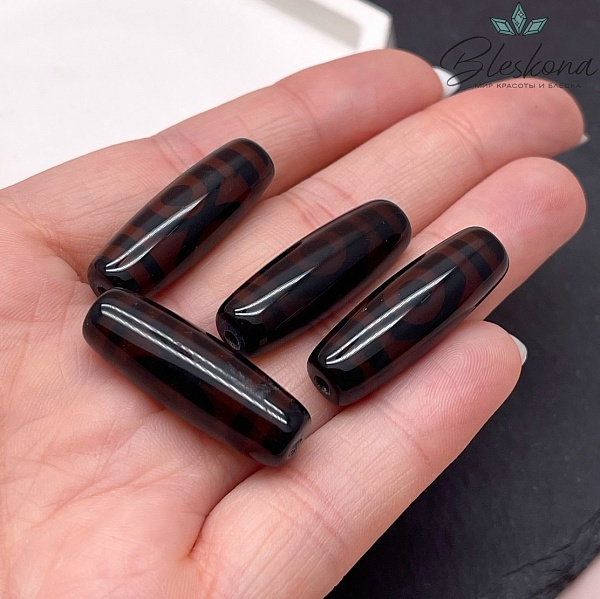 Бусина Дзи 3 глаза черно -коричневый бочонок 30*11 мм