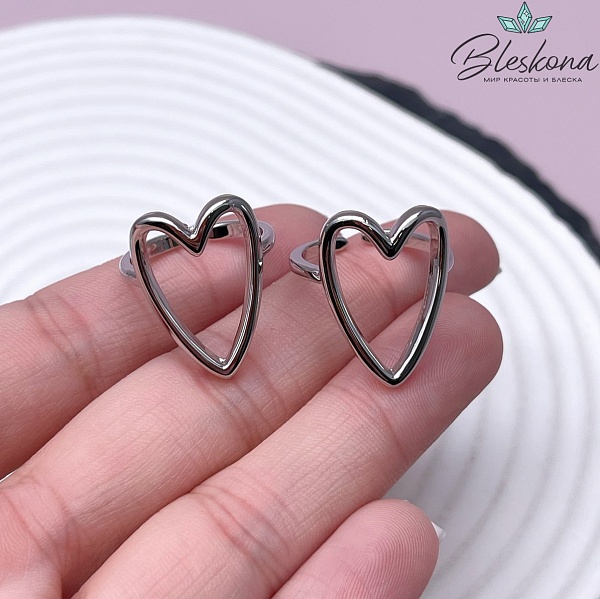 20 мм Цвет серебро, Кольцо безразмерное Сердечко