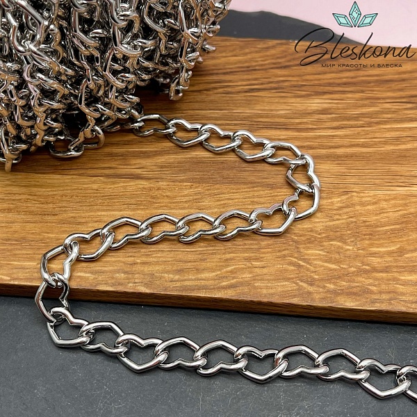 Цепь №128-3 цвет серебро, сердце 16*10 мм 