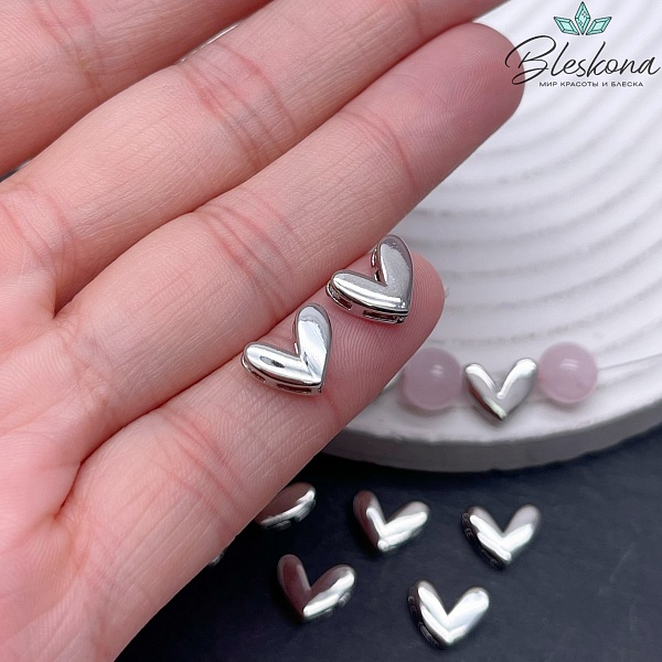 10,5*8,5 мм Цвет серебро, Бусина сердце