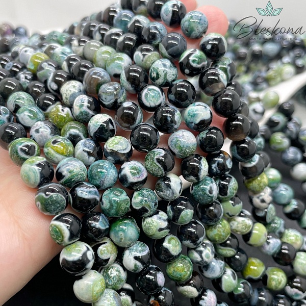 Агат черный зеленые разводы (имитация) 8 мм