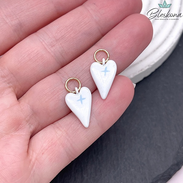 15,5*10 мм, Цвет золото, Подвеска сердце белое звезда эмаль