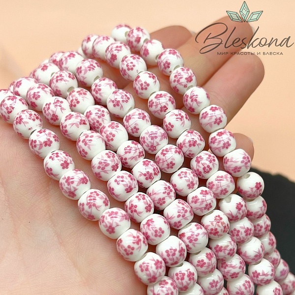 8 мм Керамика Бусина роспись гжель №11