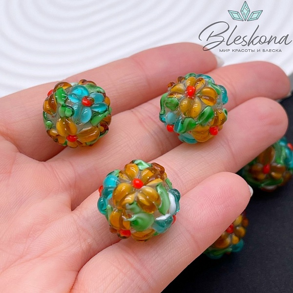 16 мм  Бусина шар цветок оранжевый