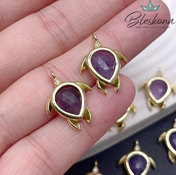 19*15 мм, Цвет золото, Подвеска Черепаха Аметист