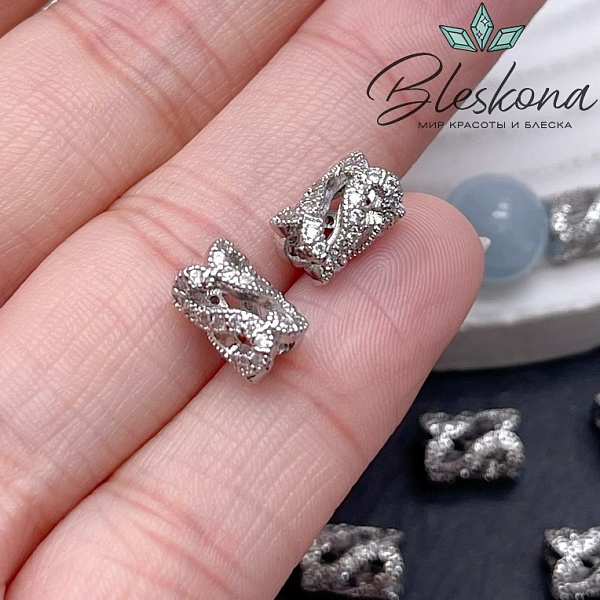 9*6 мм Цвет серебро, Бусина цилиндр цирконы