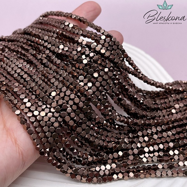 3 мм Гематин имитация, цвет коричневый (шоколадный) куб огранка