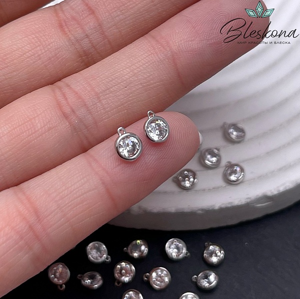 6*5 мм Цвет серебро, Подвеска Круг мини циркон