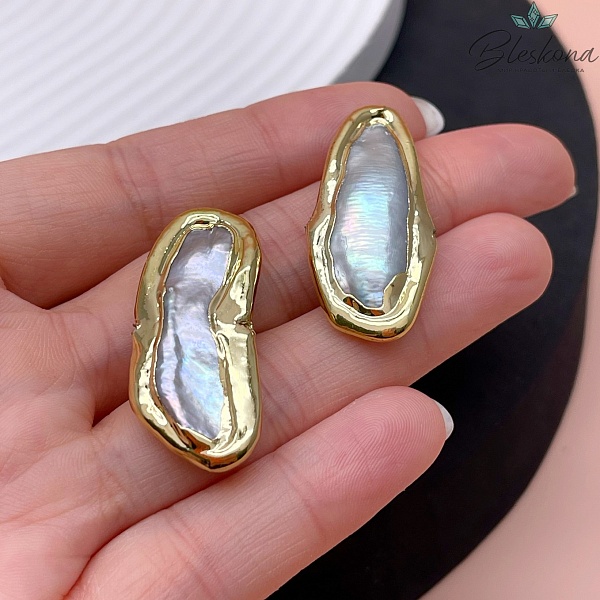 30*18 мм Цвет золото, Бусина  Жемчуг овал фриформ