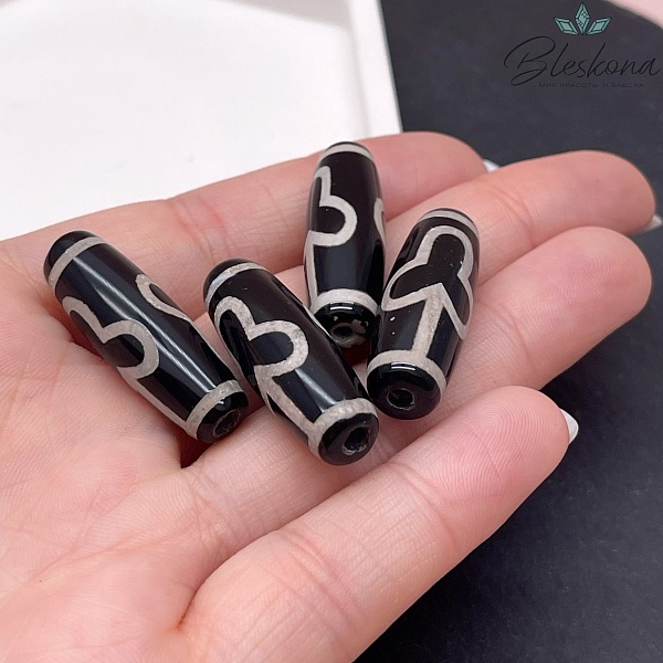 Бусина Дзи Бодха черно-белый бочонок 30*11 мм