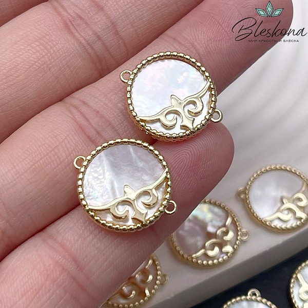 18*15 мм Цвет золото, Коннектор перламутр Этно №23 