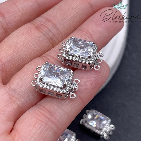 18*11мм Цвет серебро, Замок защелка большой циркон