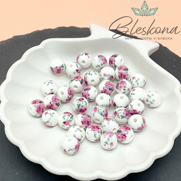 10 мм Керамика Бусина роспись гжель №5 (штучно)