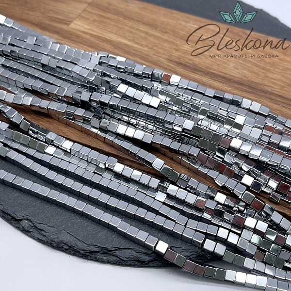 4 мм Гематин имитация, цвет темное серебро, куб