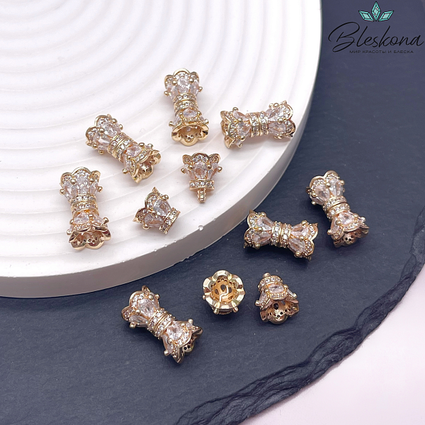 15*8,5 мм Цвет золото, Замок Винтовой с цирконами 