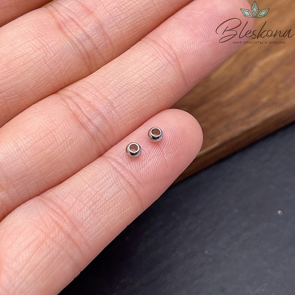 Бусина сталь круглая гладкая, цвет серебро 3 мм уп.10 шт