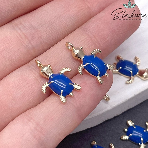 19*13 Цвет золото, Подвеска черепаха синяя эмаль
