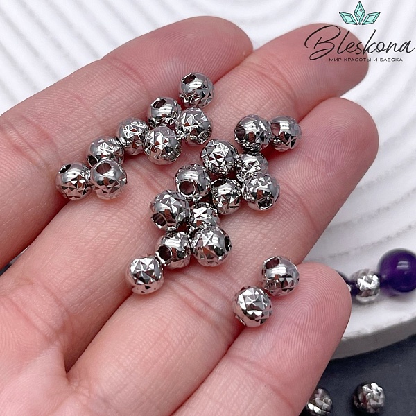 6 мм Цвет серебро, Бусина грани