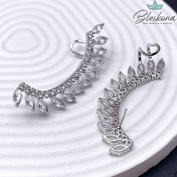 55*9,5 мм Цвет серебро, Кафф цирконы