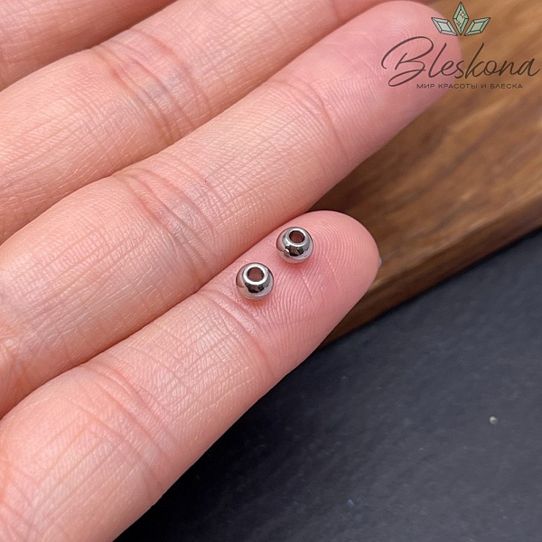 Бусина сталь круглая гладкая, цвет серебро 4 мм уп.10 шт