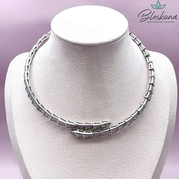 11cм Цвет серебро, Основа безразмерная Кобра с цирконами