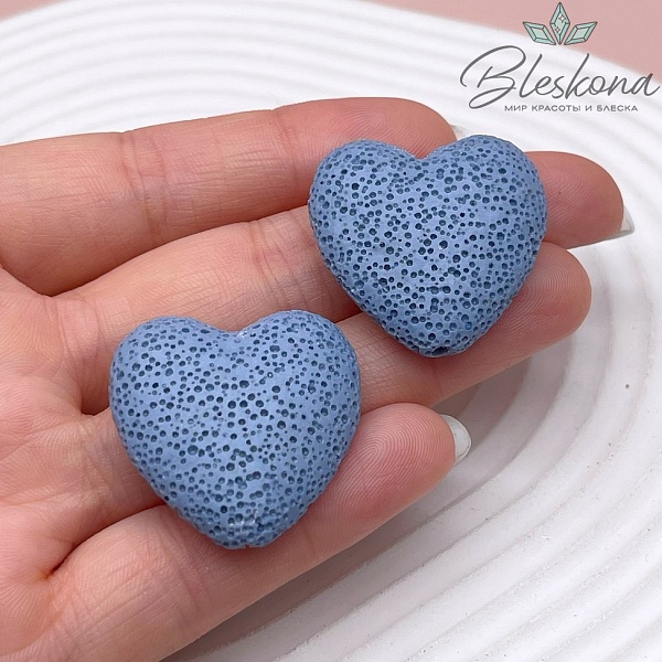 Бусина сердце Лава Вулканическая синее 29 мм