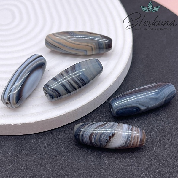 Дзи природные серо-голубые 30*11 мм
