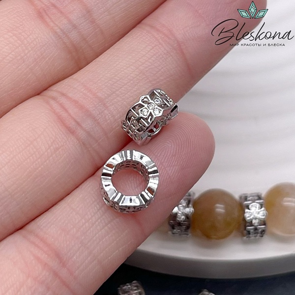 9*4 мм, цвет серебро, Бусина - разделитель кресты цирконы 