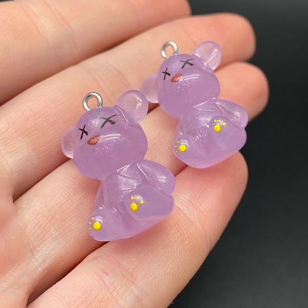 19*27мм, Цвет серебро, Подвеска Мишка фиолетовый