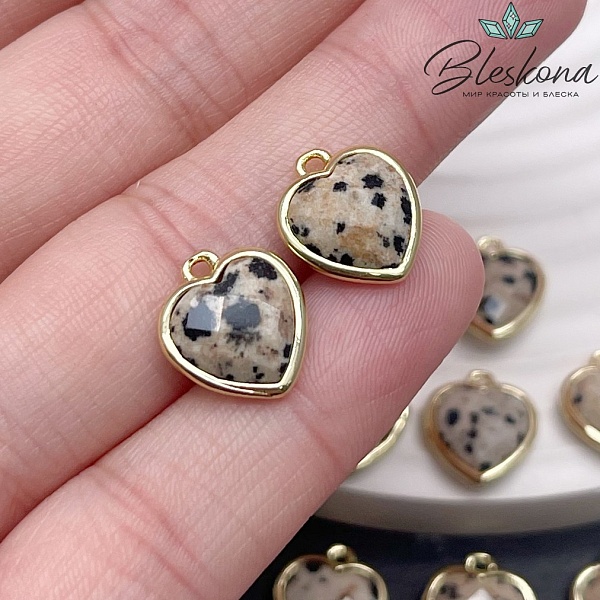 12*13мм,Цвет золото,Подвеска Сердце Далматиновая Яшма огранка
