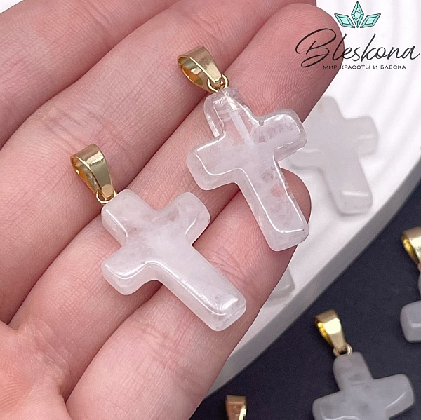 Подвеска крест Горный хрусталь, цвет золото 26*18 мм
