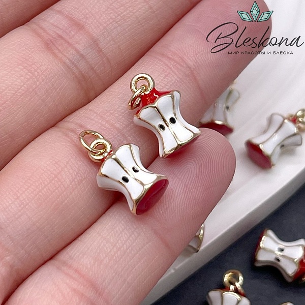 14*8 мм, Цвет золото, Подвеска Яблоко (огрызок) эмаль