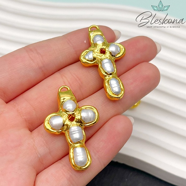 38,5*11,5 мм Цвет золото, Подвеска  Жемчуг крест 