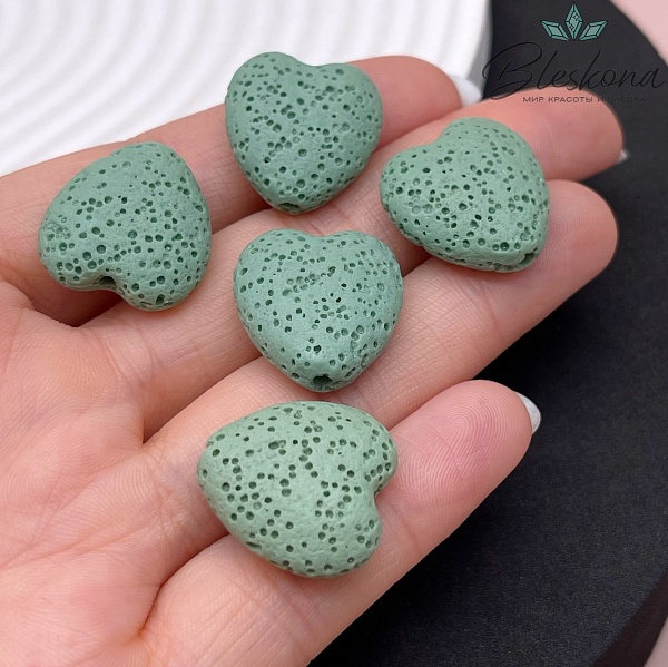 Бусина сердце Лава Вулканическая зеленое 20*19 мм
