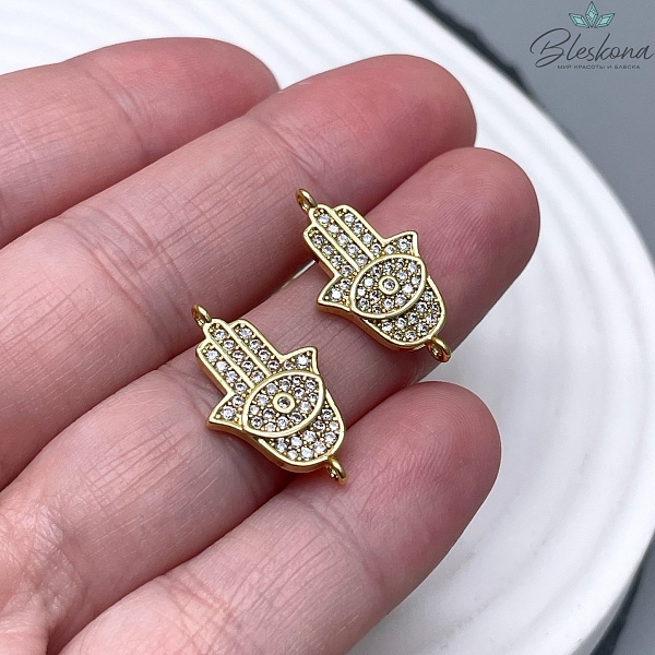 21*12,5мм Цвет золото, Коннектор Рука Фатимы с глазом и цирконами