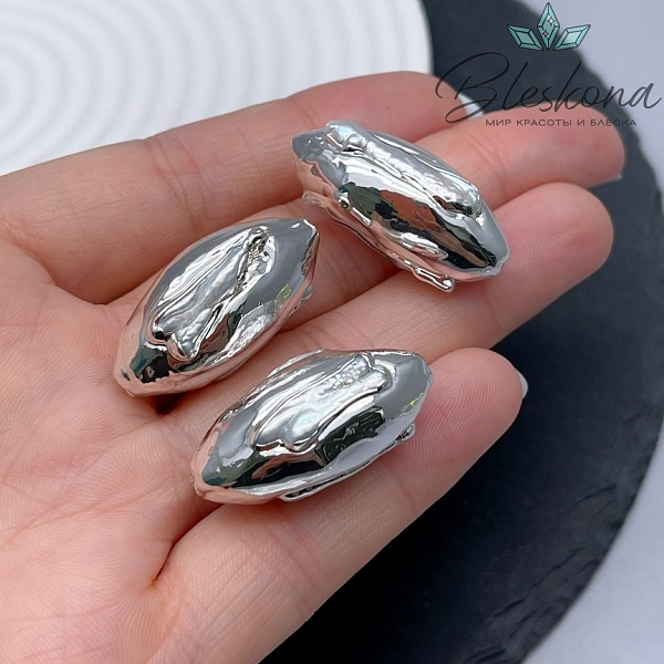 29*14 мм Цвет серебро, Бусина  Жемчуг зауженный овал 