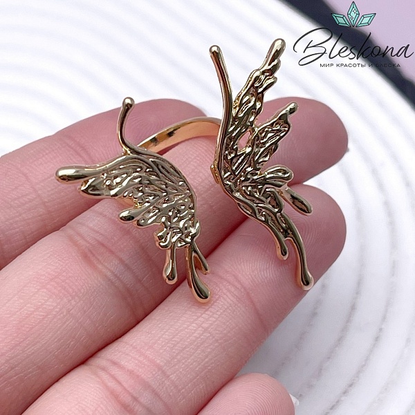 20 мм Цвет золото, Кольцо безразмерное крылья бабочки 