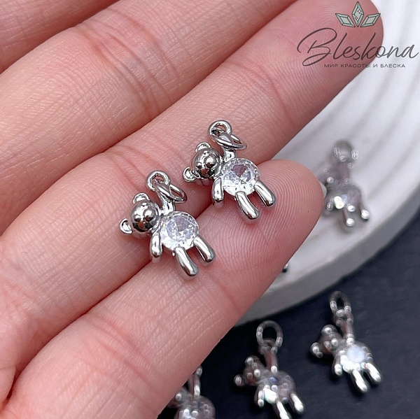 14*9 мм Цвет серебро, Подвеска Мишка с цирконом
