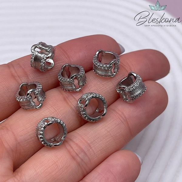 10*8 мм, цвет серебро, Бусина - разделитель цирконы 