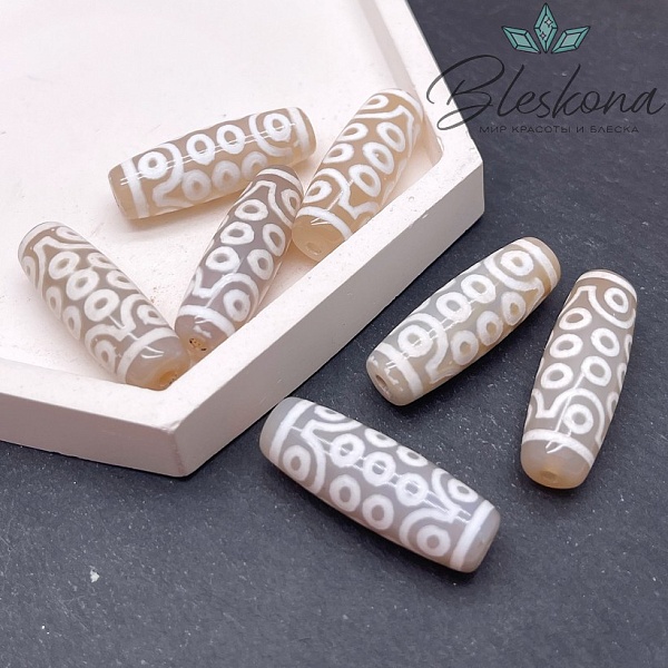 Бусина Дзи 21 глаз серо-белый бочонок 30*11 мм