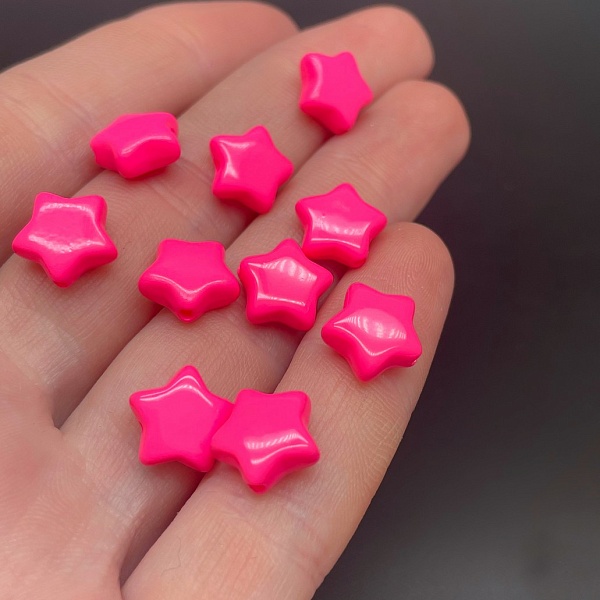 10 мм, Бусина звезда ярко-розовая уп.10шт