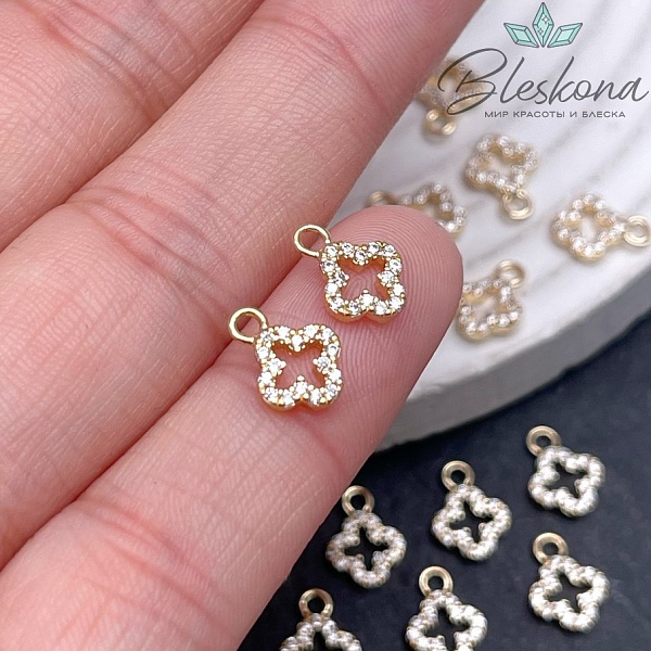 7*10 мм,цвет золото,Подвеска Клевер контур цирконы 