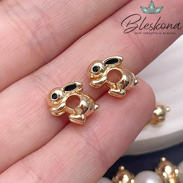 6,7*8,5 мм Цвет золото, Бусина Кролик черная эмаль