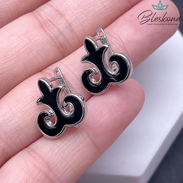 15*16 мм Цвет серебро, Швензы Этно черная керамика