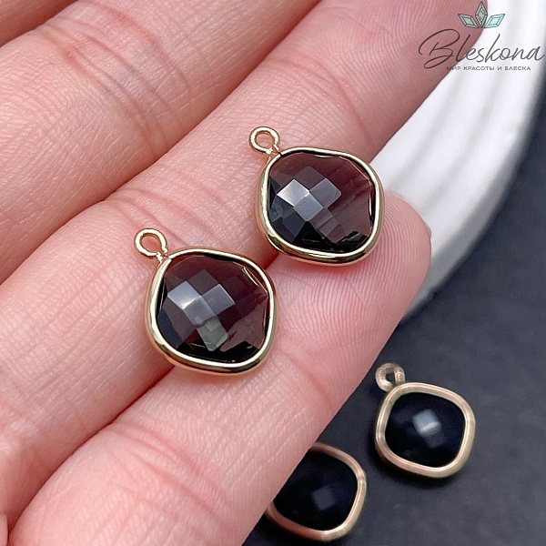 12 мм, цвет золото, Подвеска ромб стекло графитовое