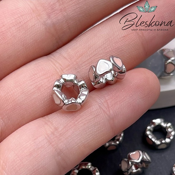 9*4 мм Цвет серебро, Бусина-разделитель сердца