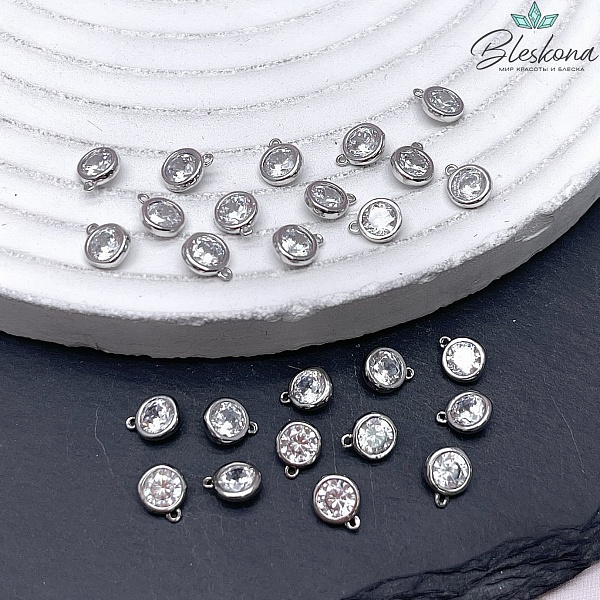 6*5 мм Цвет серебро, Подвеска Круг мини циркон